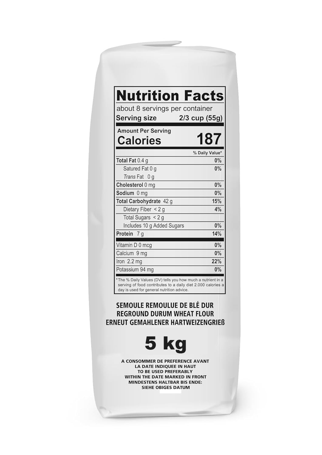 (5Kg. Bag) Semola Flour, Finer Ground Semolina Rimachinata for Fresh Pasta, Bread, Gnocchi (Finer Ground, Non-GMO, Product of Italy) 11Lb.