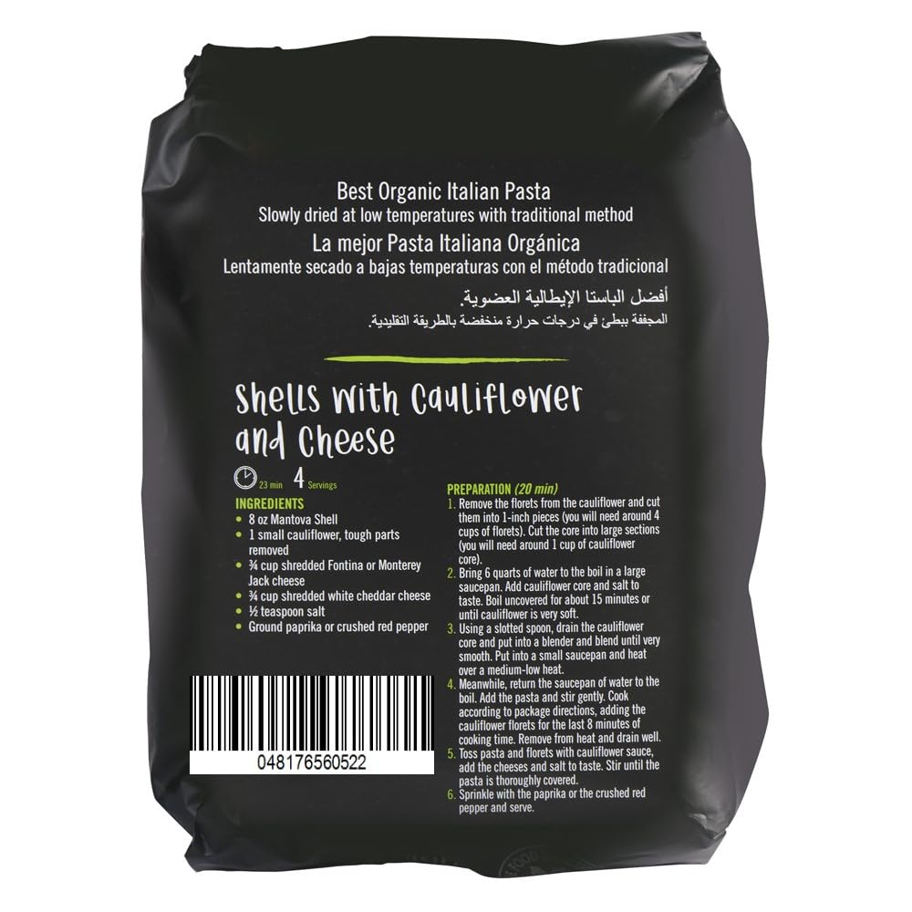 Mantova Organic Italian Shells, 1 lb (Pack of 6) - Made with Organic Italian Durum Semolina - Great for Soups, Stews, Pasta Salads, and Bakes
