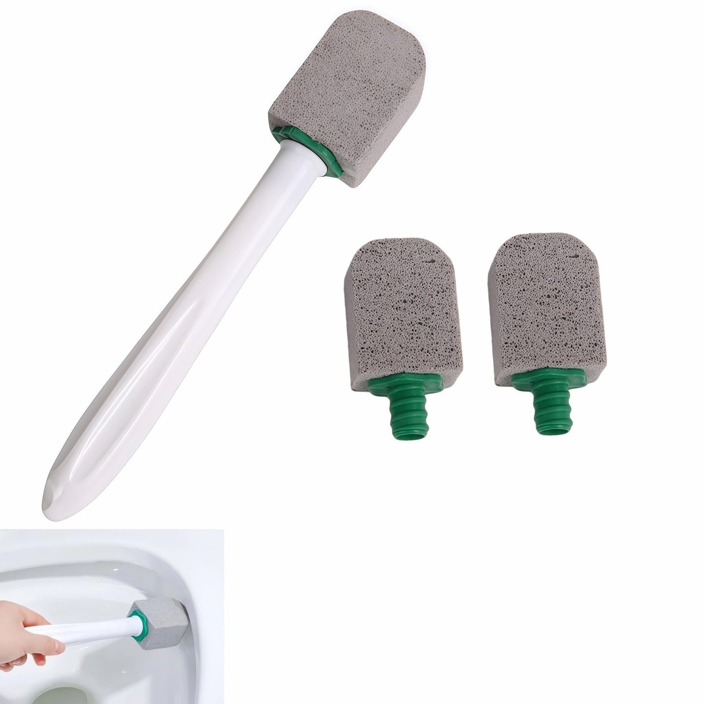 Pumice Stone Toilet Cleaning Kit with Long Handle - Effortless Hard Water Stain Remover for Toilets, Tubs & Tile - Includes 1 Handle + 3 Pumice