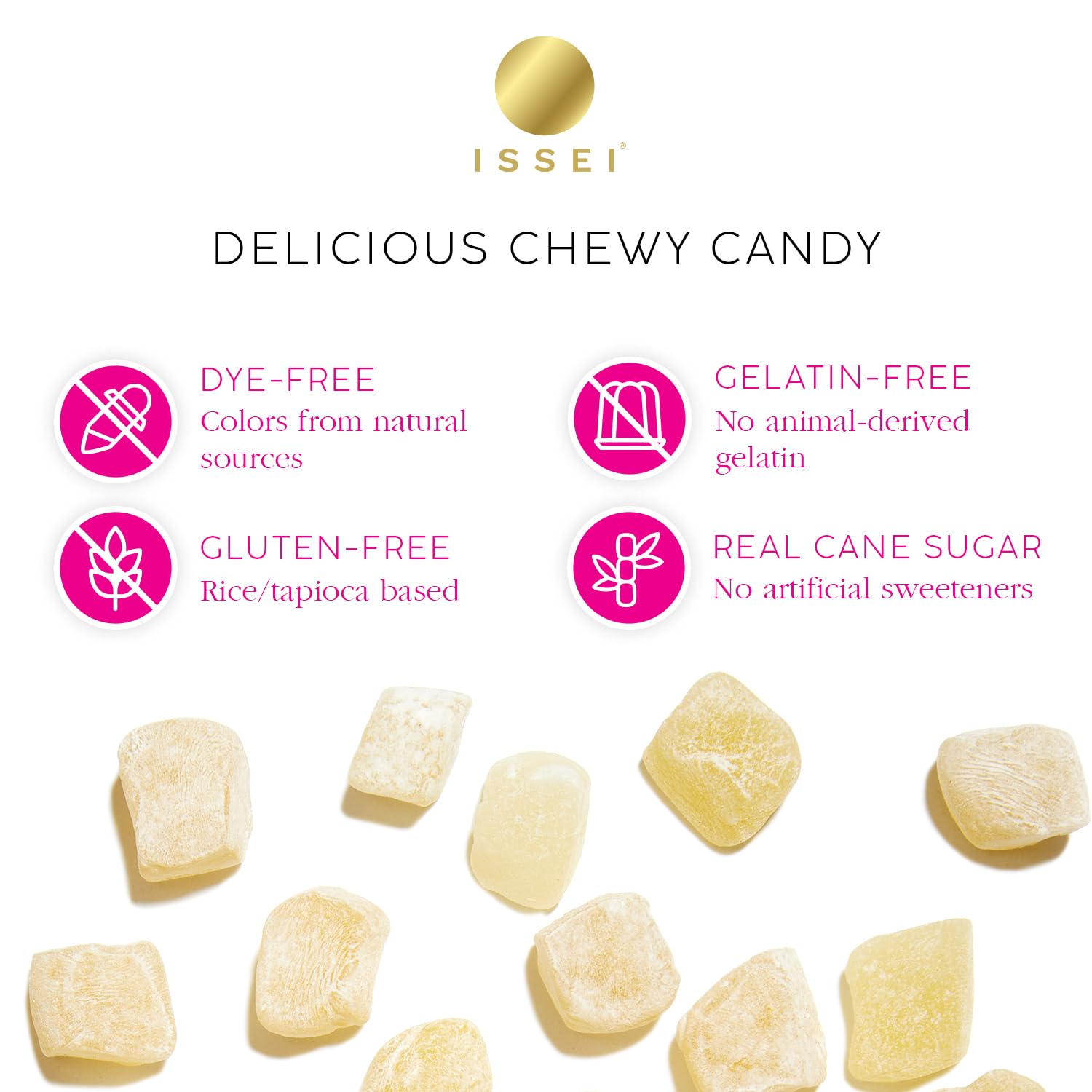 ISSEI Strawberry Mochi Gummies Chewy Candy | Pillowy Soft | Dye-Free with Colors from Natural Sources | Gelatin-Free | Plant-Based | Non-GMO | Award