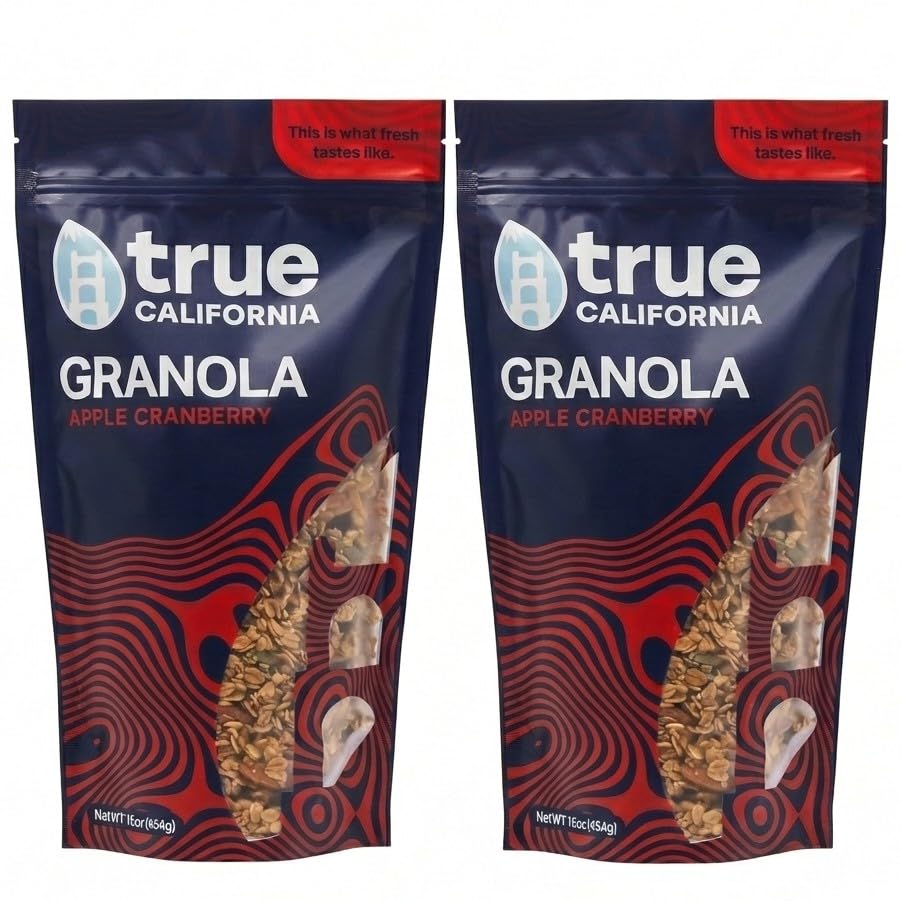 True California Apple Cranberry Granola (1 LB x 2 Packs) Gluten Free, Non-GMO, Clean-Label Ingredients - Plant-Based, Vegan - Made with Almonds