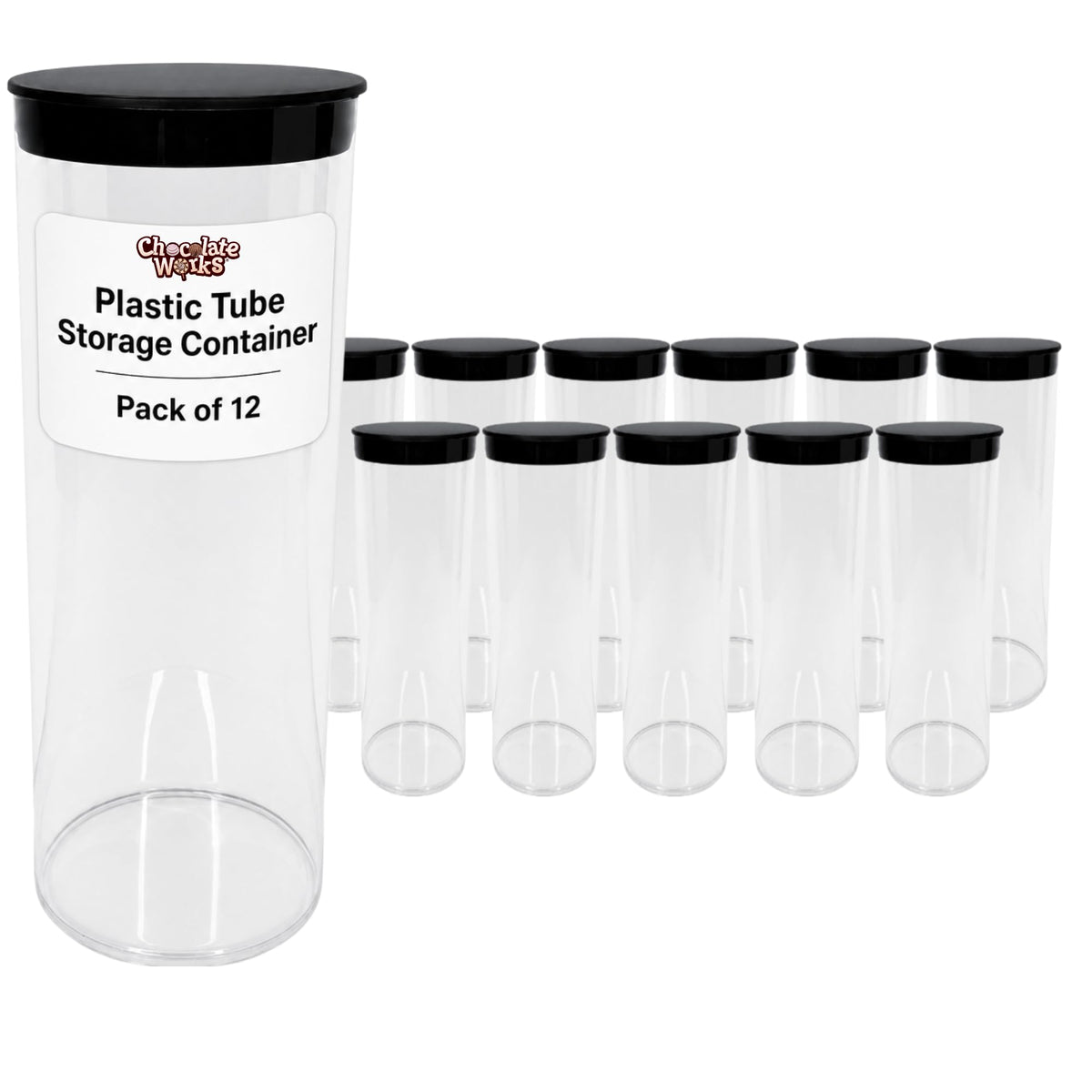 Chocolate Works Clear Pretzel Rod Tubes, 12 Pack - Food?Safe Gift Packaging for Pretzel Rods, Candy Sticks, Crafts & Party Favors - 2.5" x 8"