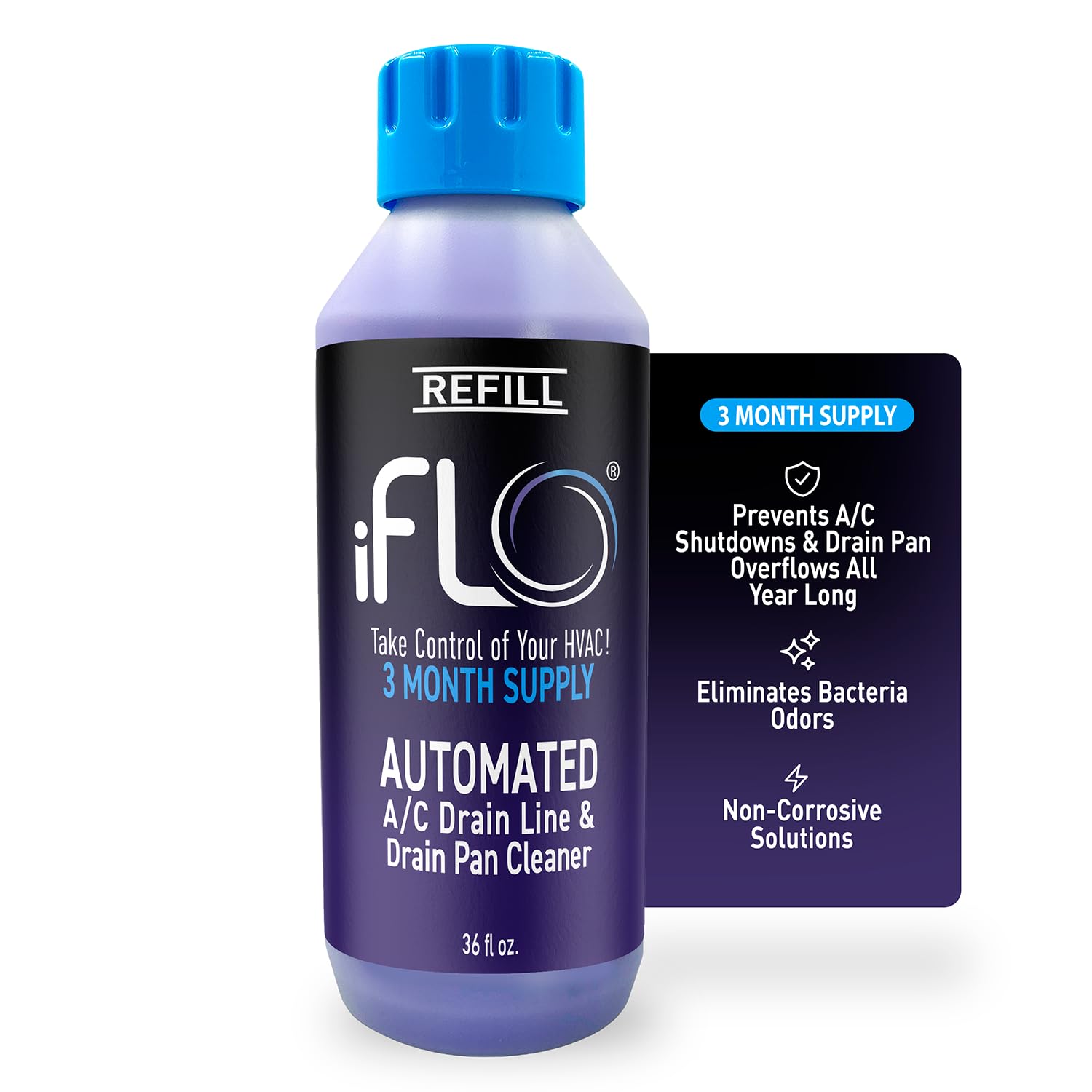 iFLO® Smart A/C Drain Line Cleaner and Drain Pan Cleaner Cartridge, Fast-Acting, Long-Lasting HVAC System Solution for Tough Clogs & Buildup, 3-Month
