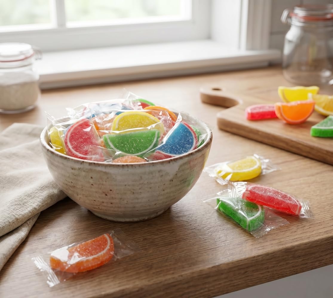 Jelly Fruit Slices Candy - 1 lb Bulk Bag of Individually Wrapped Orange Watermelon Cherry Blue Raspberry Lemon Lime Soft Chewy Sugar?Coated Fruity