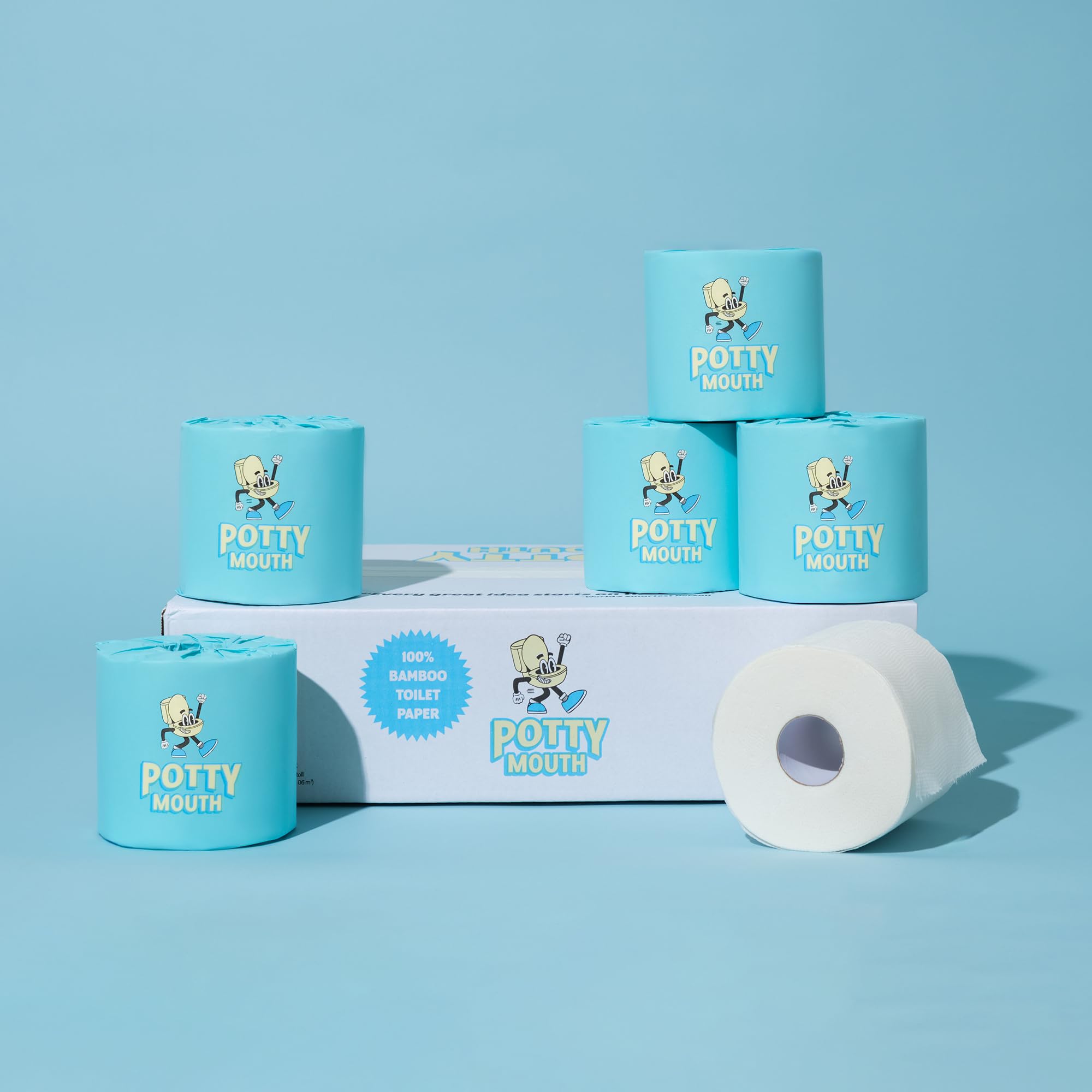 Potty Mouth Bamboo Toilet Paper, 12 Rolls, 3-Ply Premium Bathroom Tissue, Soft & Strong, Tree-Free, Plastic-Free Packaging, Septic Safe, Eco-Friendly