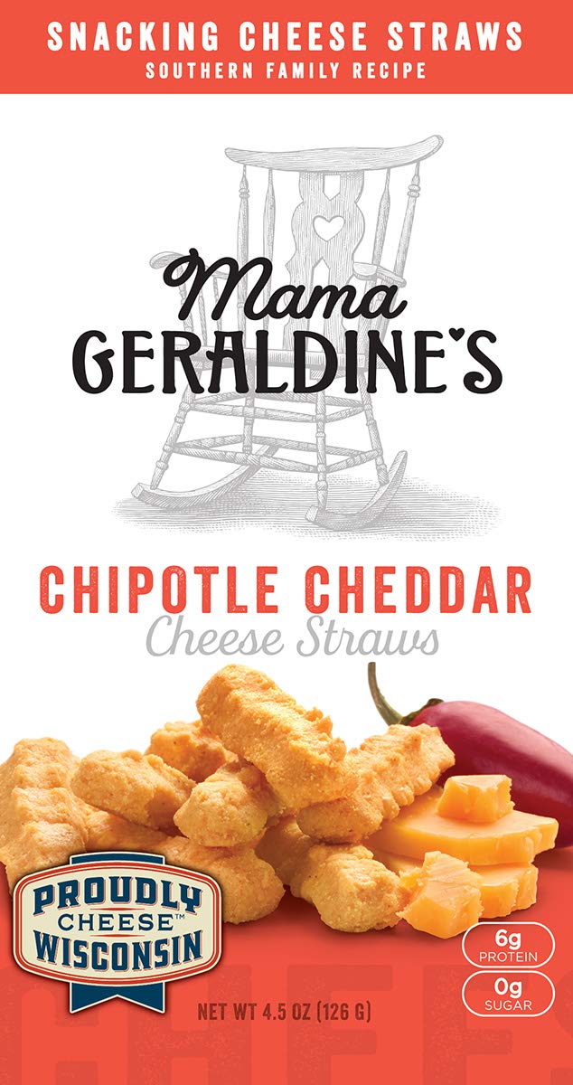 Mama Geraldine's Chipotle Cheese Straws - 4.5 oz Box (1 Pack) - Spicy & Savory Baked Cheese Snacks