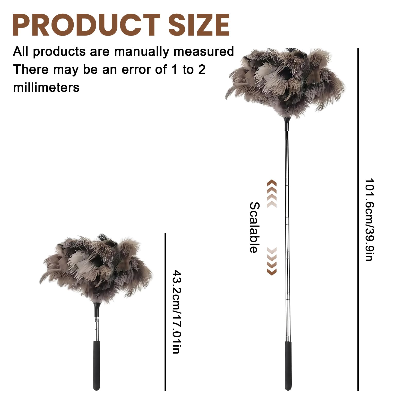 Ostrich Feathers, Dusters with Telescopic Handle, Adjustable from 17 to 40 Inch Dust Collector, Ostrich Duster for High Surfaces, Ceiling Fans