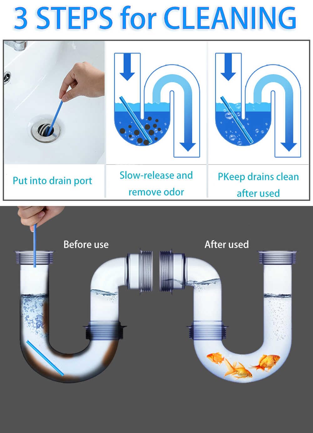 IUDAOIHK Drain Cleaner Sticks Keeps Drains and Pipes Clear and Odor As Seen On TV 4 Packs(48 pcs)