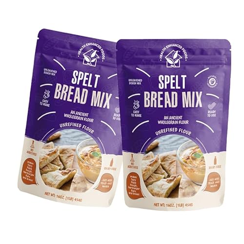 Health Enhanced Foods Spelt Bread Mix [2 Pack - 16 oz / 1 LB] - Easy-to-Make, Wholegrain Ancient Spelt Flour with Sunflower Seeds - No Additives, Dairy-Free, Vegan, Kosher