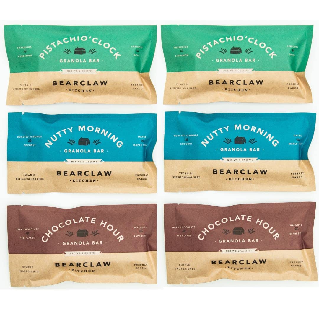 Bearclaw Kitchen Granola Bar Sampler Pack | Nutty Morning, Chocolate Hour, Pistachio'Clock | No Refined Sugar, Simple Ingredients, Freshly Baked (2
