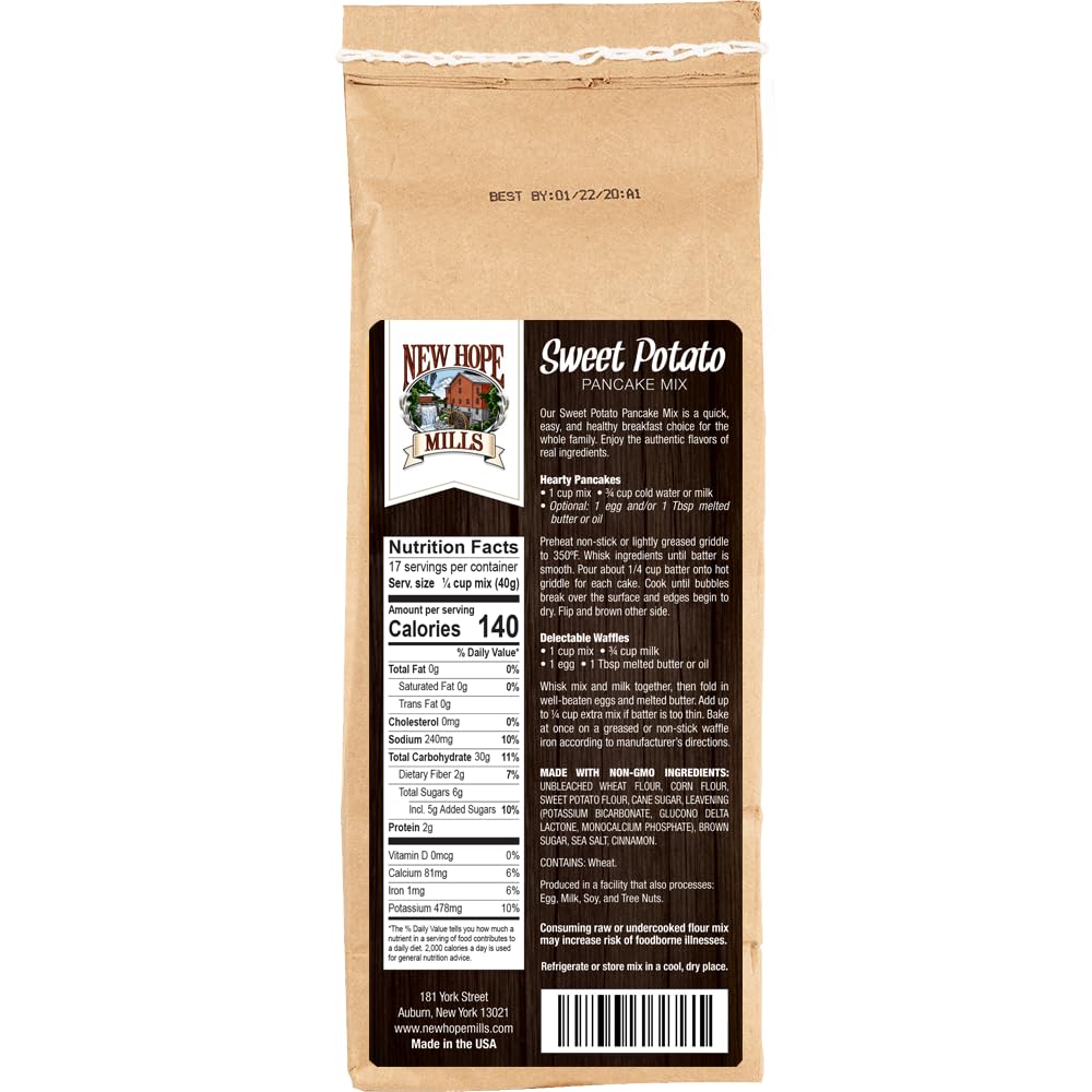 Sweet Potato Pancake Mix by New Hope Mills - Non-GMO & Vegan: Wholesome Delights for Health-Conscious Breakfasts! - 24 oz