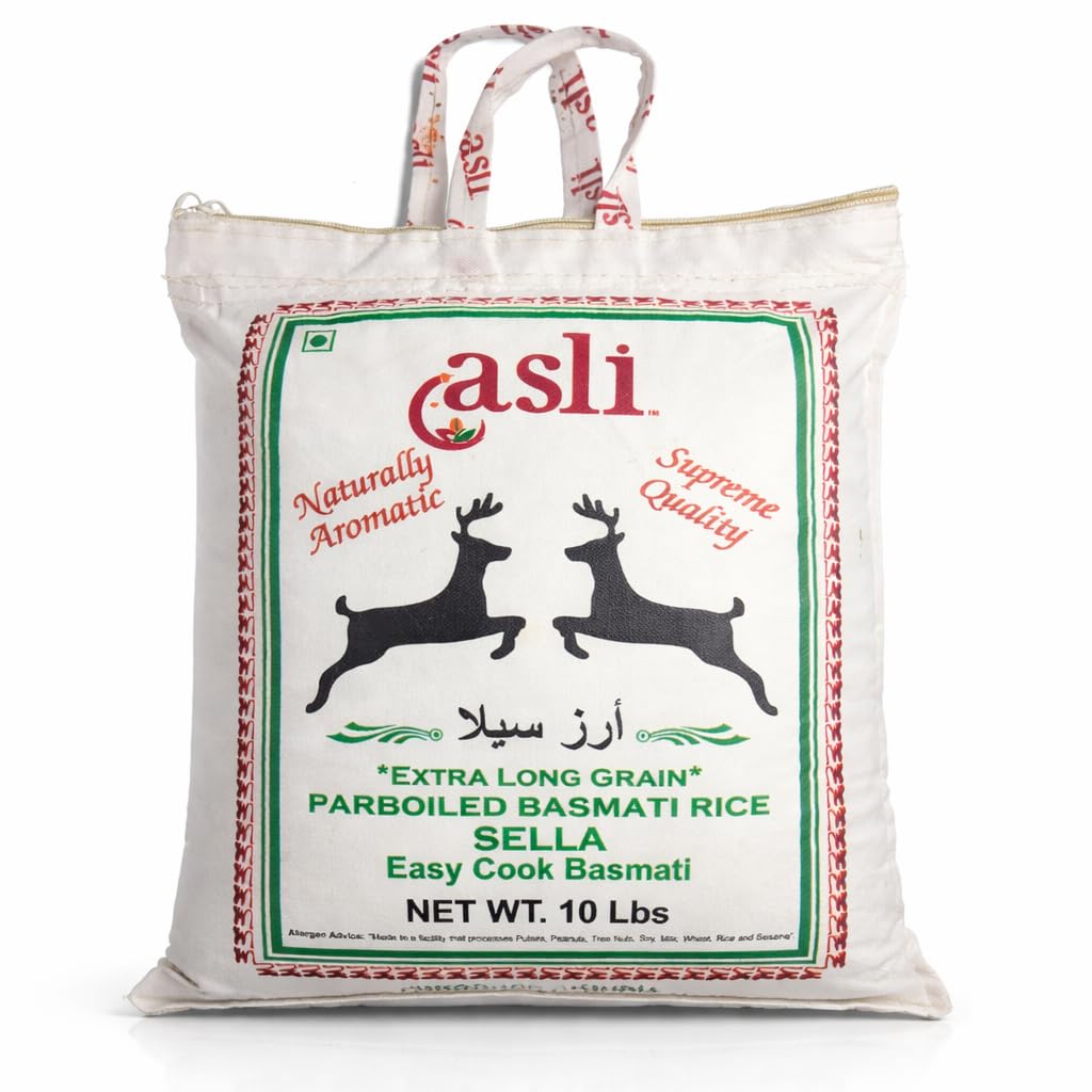 Asli fine Naturally aromatic, Extra long grain parboiled basmati rice stella Net Wt. 1x10 Lbs- Easy to Cook - Low Glycemic Index - Extra Long Grain, Naturally Aged, Fluffy & Aromatic | Premium Quality Rice for Biryani, Pulao & Authentic Cooking