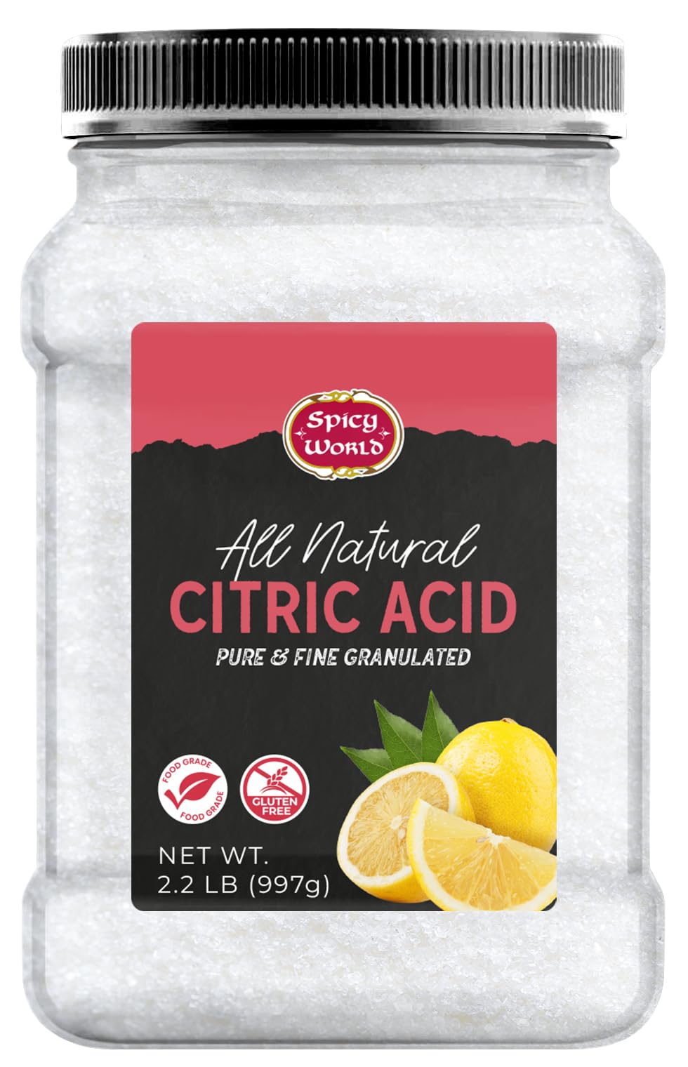 Citric Acid 2.2 LB Jar - Pure, All Natural, Food Grade, Non-GMO Citric Acid Powder for Cleaning, Bath Bombs, Preserving | Fine Granular & Premium