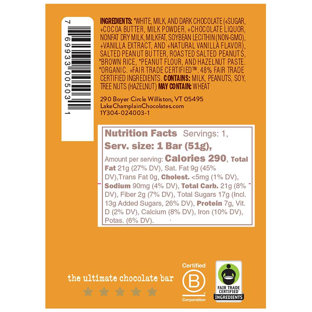 LAKE CHAMPLAIN CHOCOLATES 5 Star Peanut Bar, 1.8 OZ