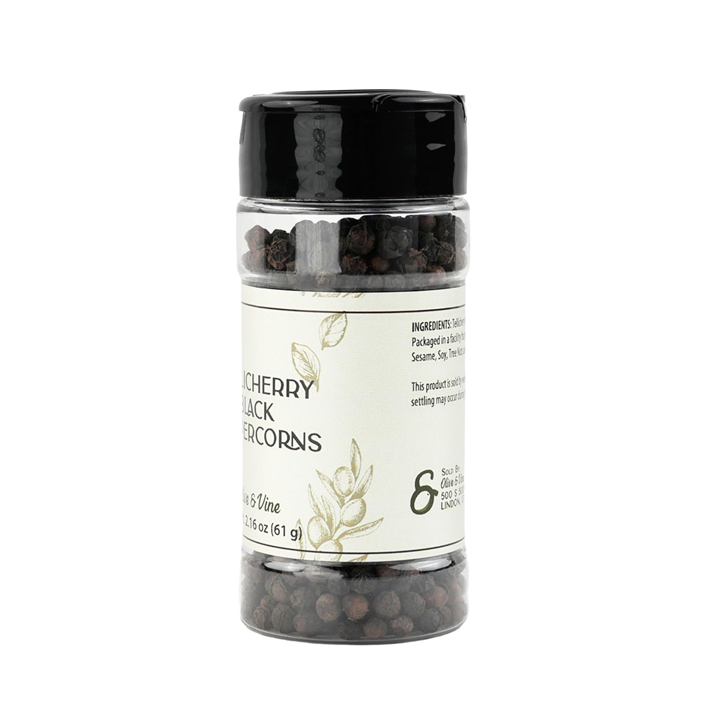 Olive & Vine Tellicherry Black Peppercorns, Bold Flavor, For Seasoning & Marinades, Rich Tradition, Authentic Taste, For Global Recipes (2.16 Ounce)