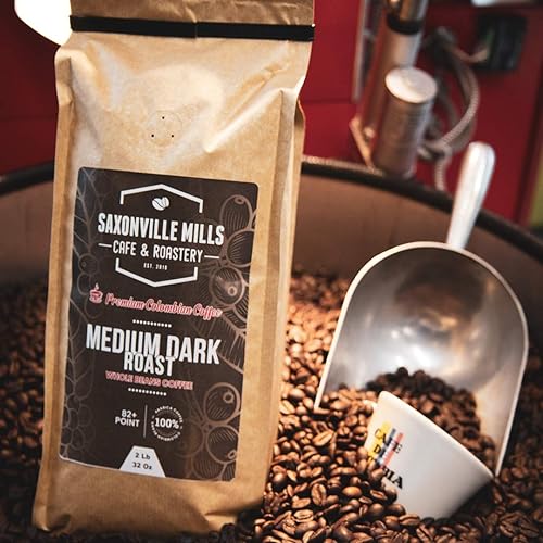 Medium Dark Coffee Roast, Ground Coffee, 100% Arabica Colombian Coffee, Fresh Coffee, Saxonville Mills Cafe (2 LB)