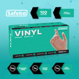 SAFEKO General-Use Disposable Clear Vinyl Gloves - X-Large - Powder & Latex Free [Box of 100] - 6008BX