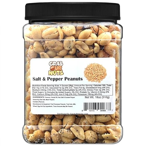 Grab Our Nuts Salt and Pepper Flavored Roasted Peanuts - High Protein Snack - 18 Ounces
