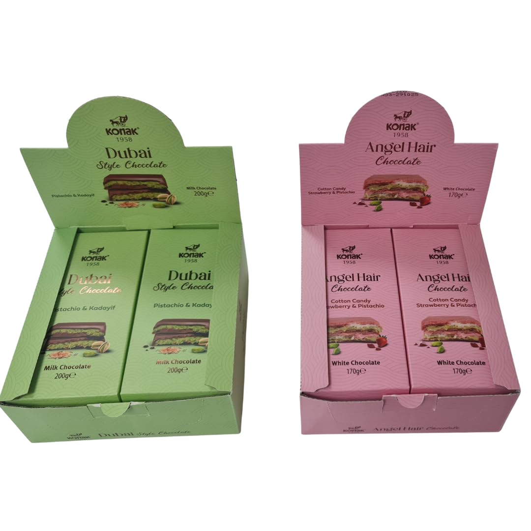 Angel Hair & Dubai Chocolate Gift Set - Premium 12-Bar of 170g and 200g Gourmet Collection | Pistachio Kataifi, Cotton Candy & Raspberry Cream Luxury