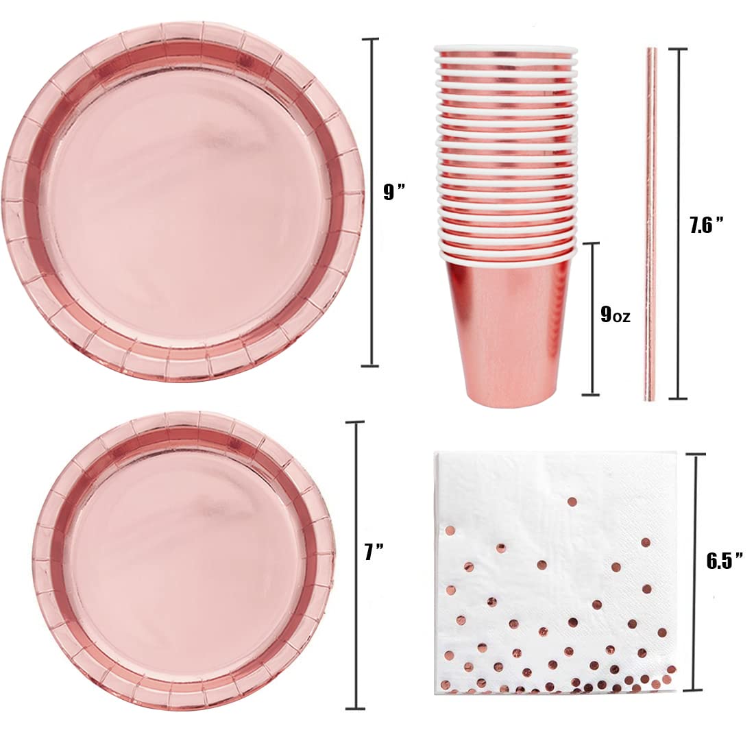 Rose Gold Birthday Party Favors for Women Rose Gold Plates and Napkins Party Supplies,Disposable Paper Plates and Cups Set for First Day