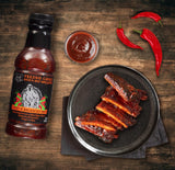 Tony Piggs Hot BBQ Sauce Fresno Ghost Flavor (19oz)- Great Condiment Topping for Wings, Ribs & Burgers at Parties - Barbecue Sauce w Hot Sauce Heat