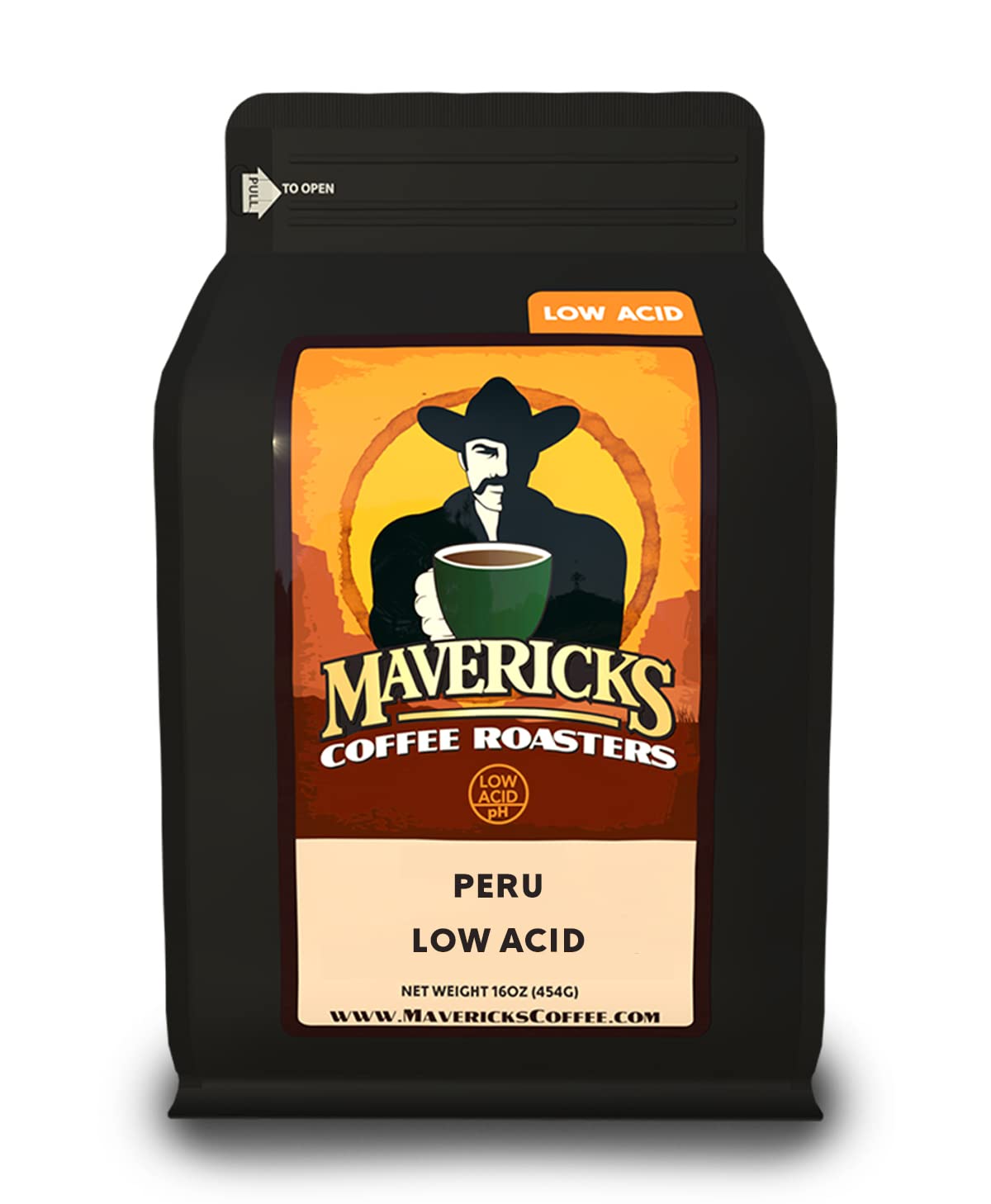 Mavericks Low Acid Coffee - Peru Organic - Coffee Ground 16 oz - Smooth Light Roast with 70% Less Acid - Safe for GERD and Keto Diets