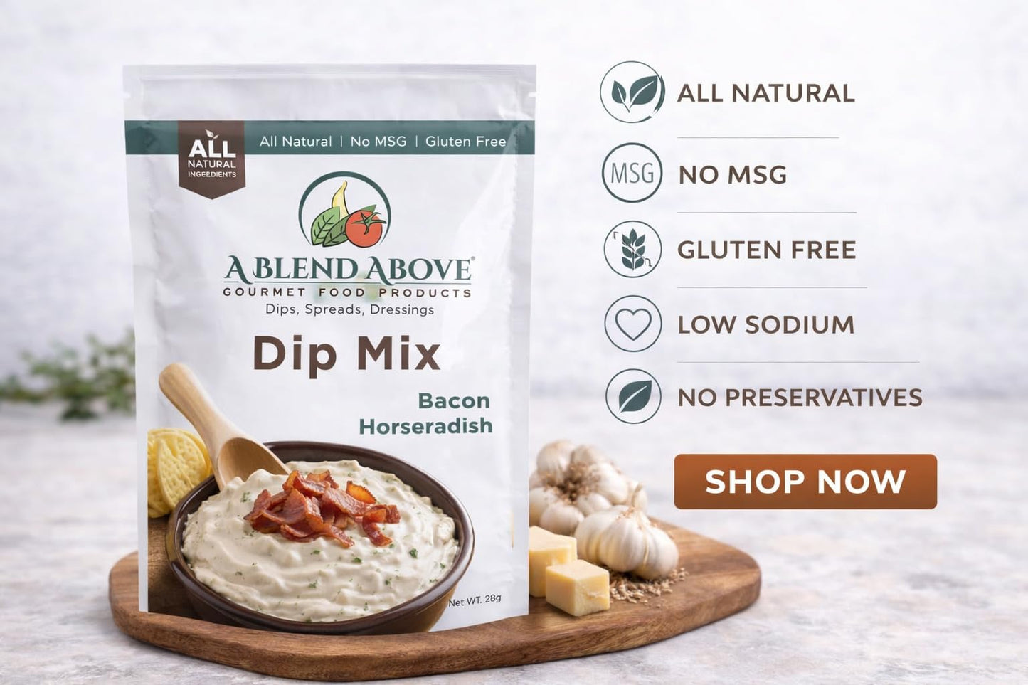 A Blend Above Bacon Horseradish Dip Mix, 1oz (3 Pack), Gluten-Free, No MSG, All Natural, No Preservatives, Vegetable Dip, Keto Friendly, Low Carb