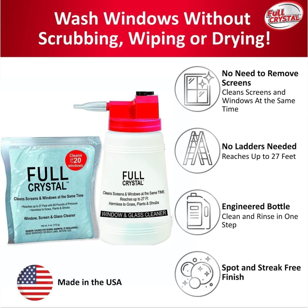 Full Crystal Refill Kit - 1 lb Crystal Powder Exterior Window Cleaner for Glass and Screens, Equivalent to 4 oz Bags Making Up to 640 fl oz Each
