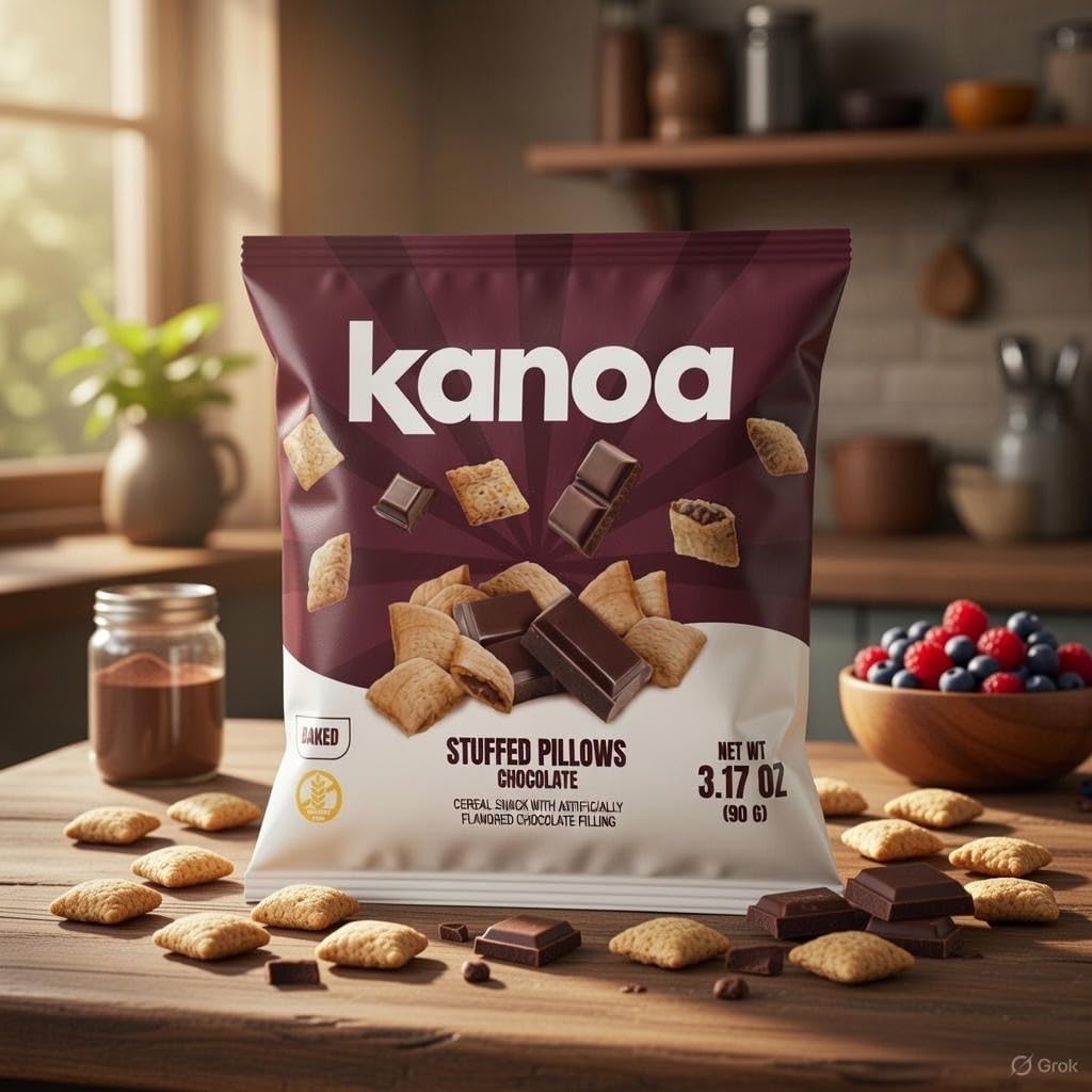 Kanoa Filled Cereal Snacks - 3.17 oz Bags (Pack of 14) - Gluten Free Cereal Pillows Snack (Chocolate)