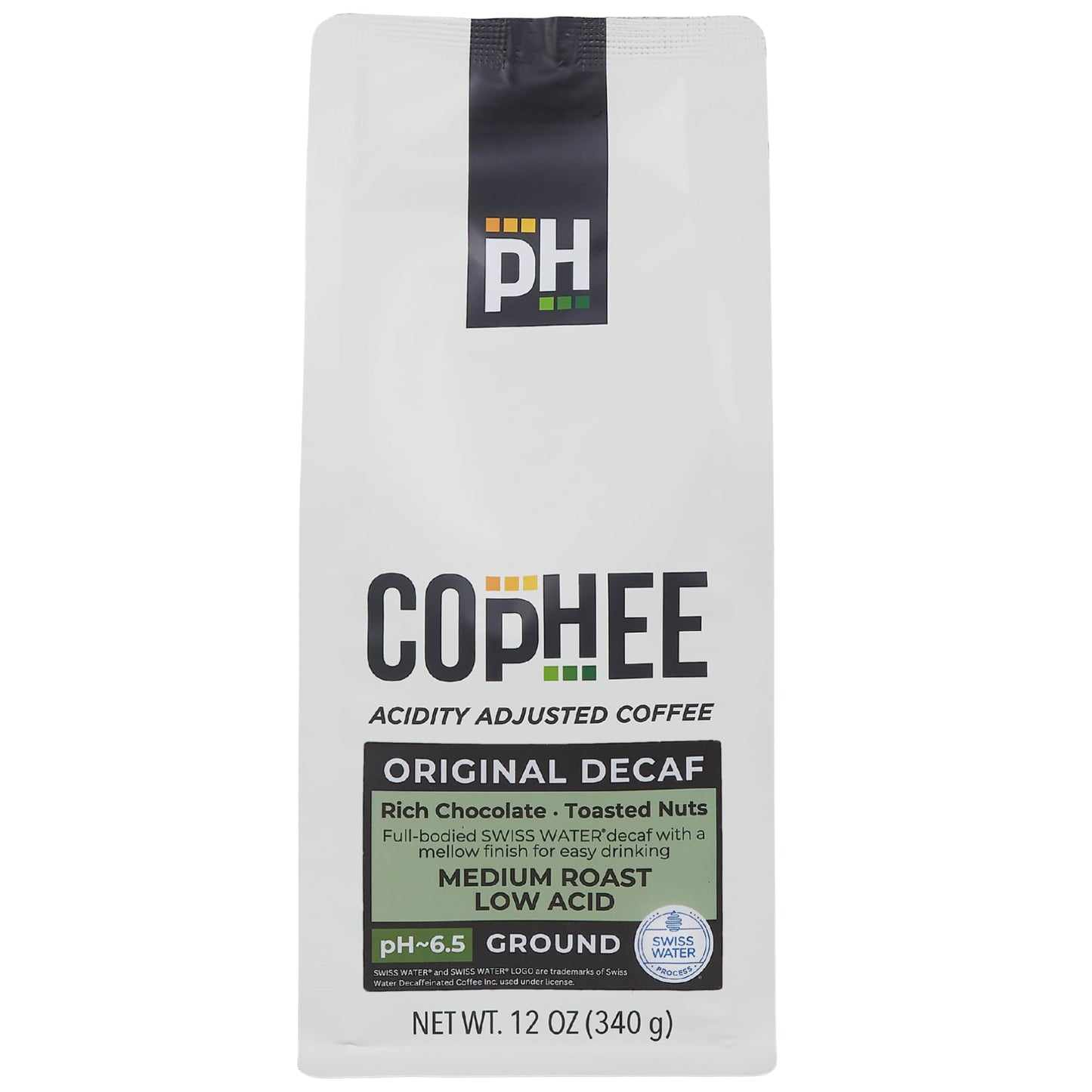 Low Acid Coffee - Decaf - Ground Medium Roast - Smooth Non-GMO Arabica Coffee - Electrolyte Infused for Sensitive Stomachs, Acid Reflux, and Heartburn