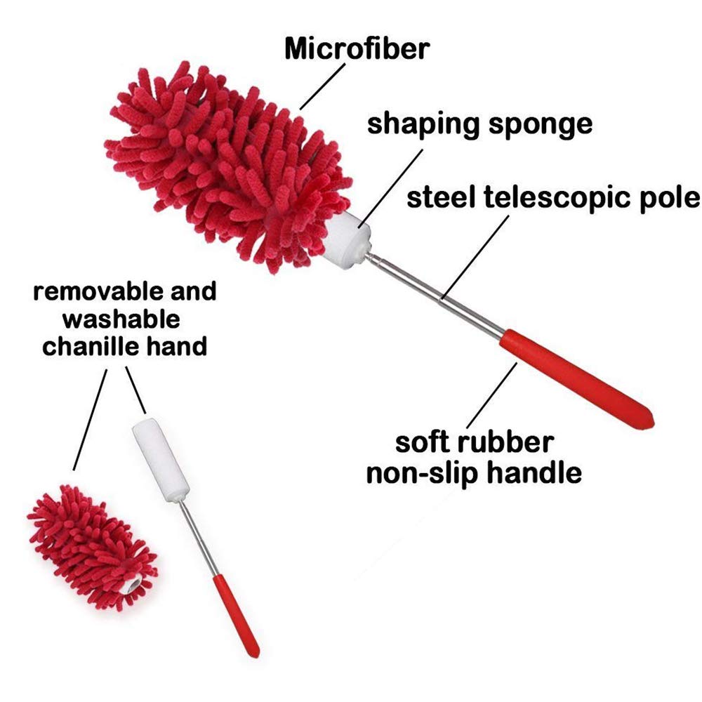 KissDate Microfiber Extendable Hand Dusters Washable Dusting Brush with Telescoping Pole for Cleaning Car, Computer, Air Conditioning, TV and Else
