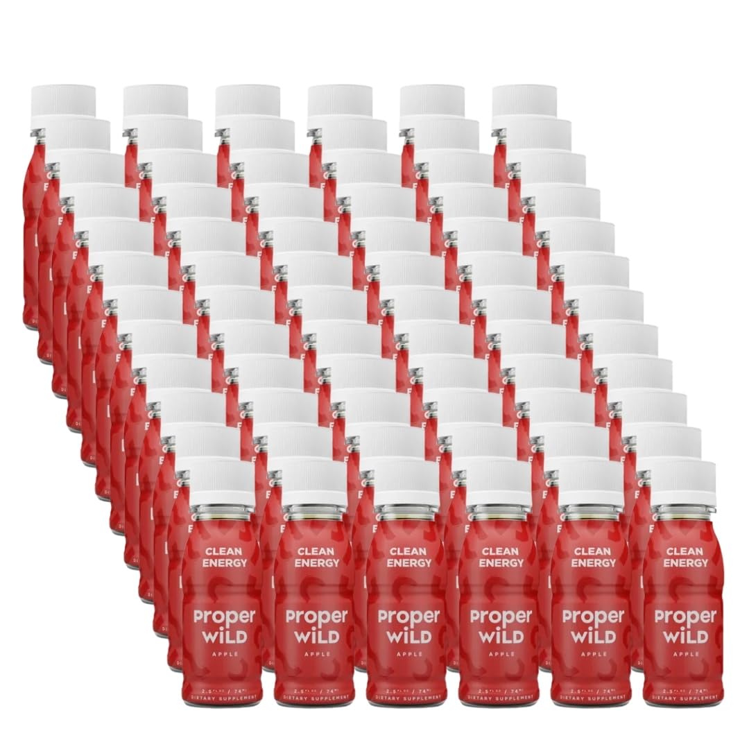 Proper Wild Shot Energy Apple 2.5 fl oz - Energy Shots - Proper Wild Juice Shots - Focus Factor for Work and Study - Pack of 72