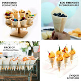 Gere Disposable Wood Charcuterie Cones Plates, Large 7.1 inches Tall x 2.75 inches Dia - 100 Pieces, for Appetizers, Charcuterie, Parties, Catering