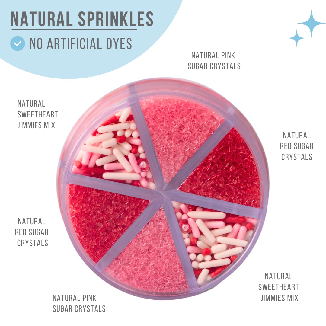 Sweets Indeed Valentines Dye Free Sprinkles | Red & Pink Sanding Sugar with Red White Pink Jimmies Mix | Baking & Decorating | No Artificial Dyes |