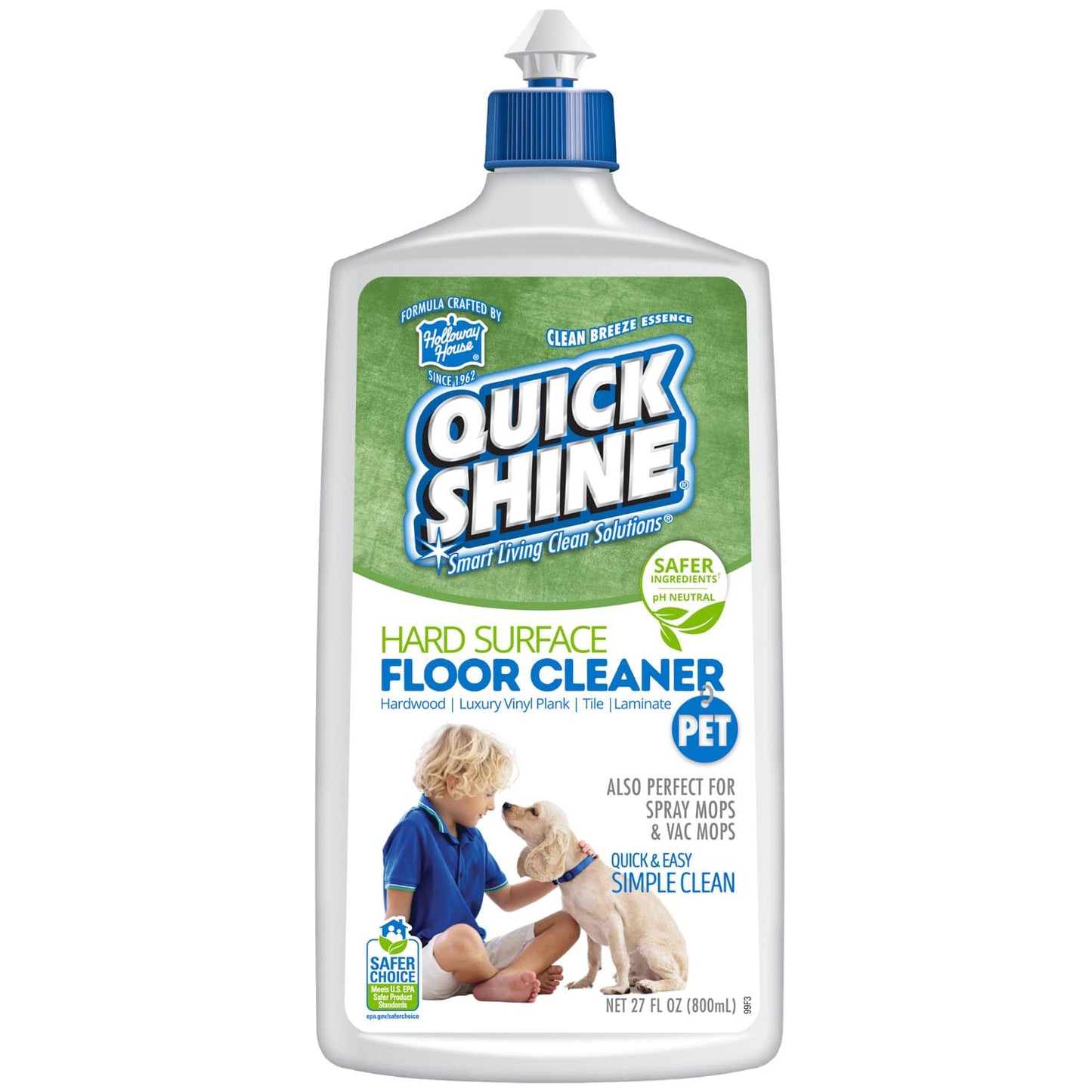 Quick Shine Hard Surface Pet Floor Cleaner 27 oz | Ready to Use, Removes Dirt, Streak Free, No Rinse | Hardwood, Laminate, Luxury Vinyl Plank LVT