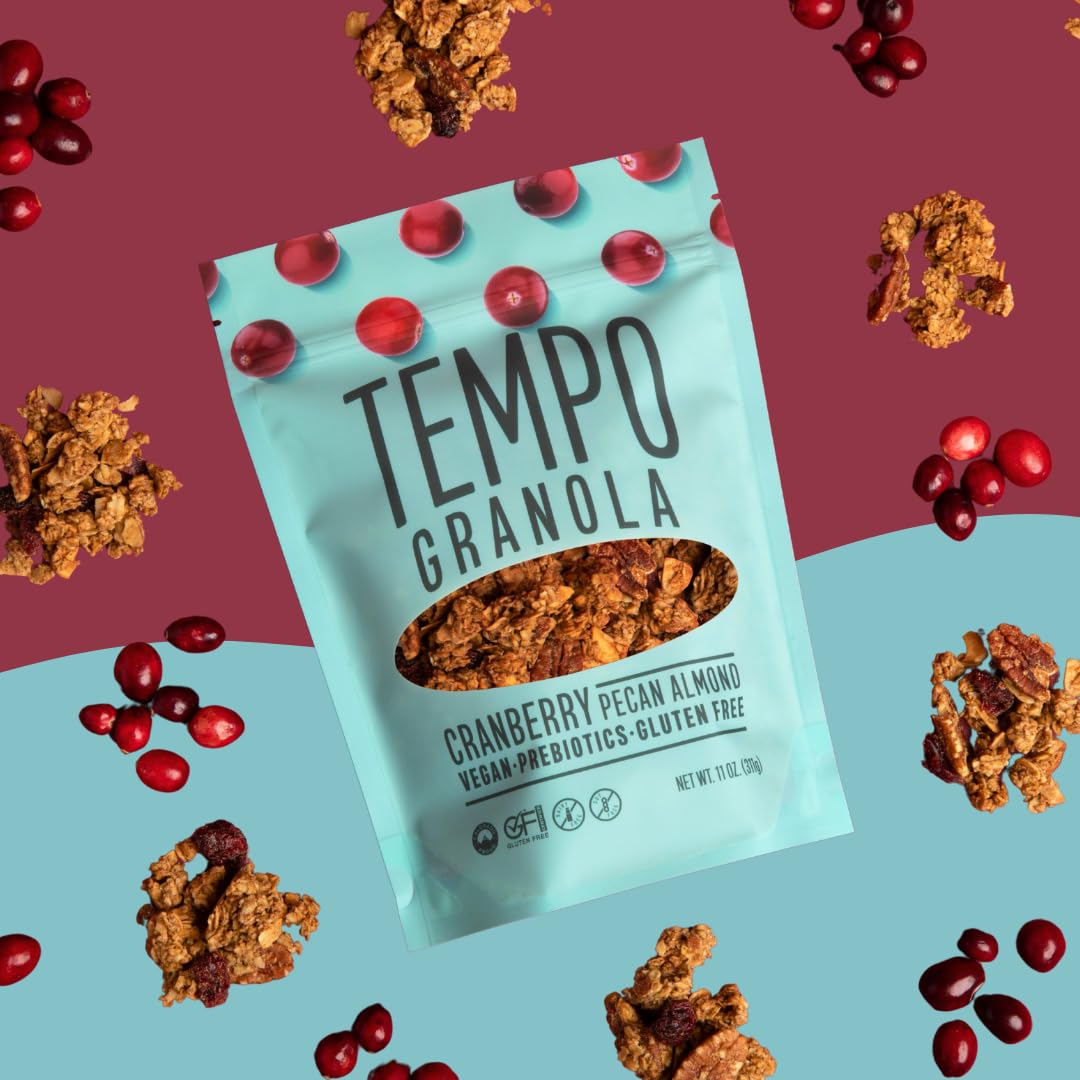 Tempo Granola Cranberry Pecan Almond Loose Granola - 3 Pack of 11 oz Bags - Nutrient-Rich, Gluten Free, Vegan, Oats, High Protein, Low Sugar, Vegan