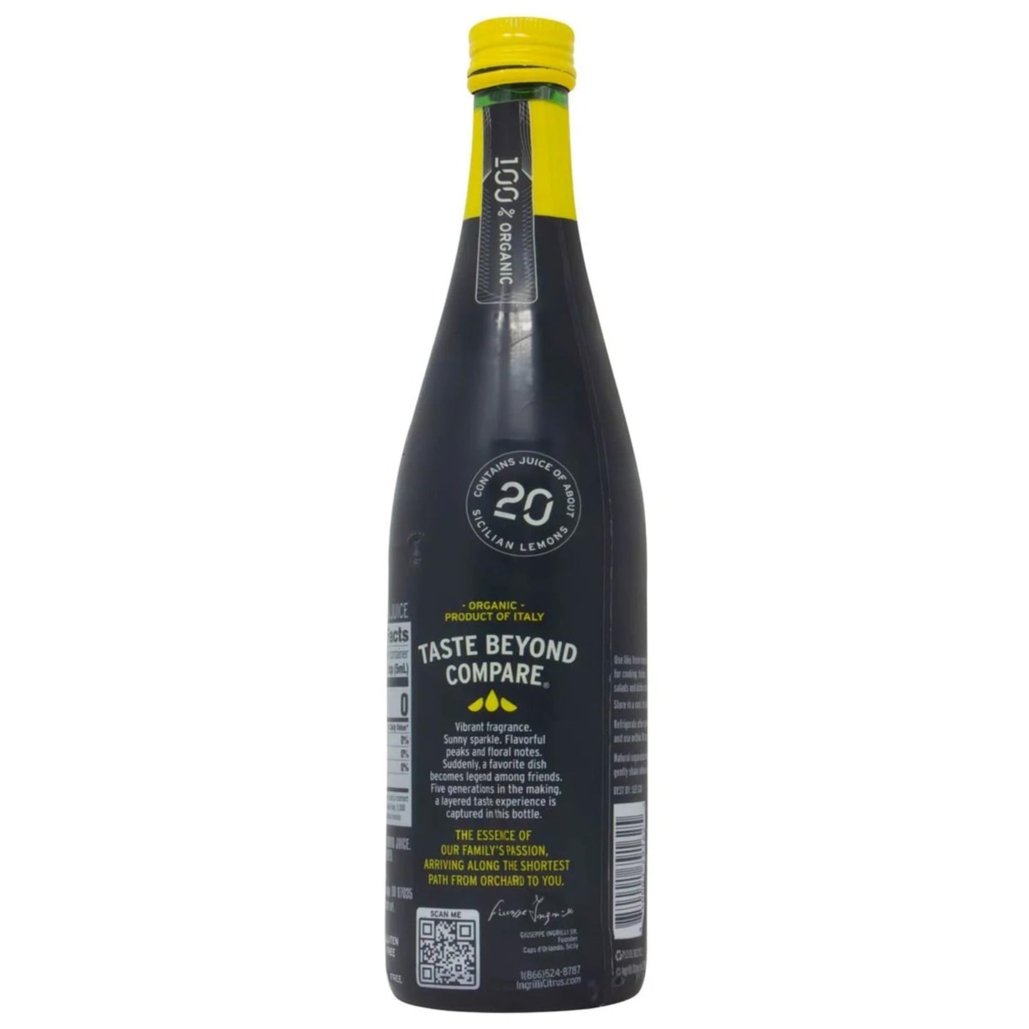 Ingrilli 100% Organic Lemon Juice, 16.9 Fl Oz Glass Bottle (Pack of 3)