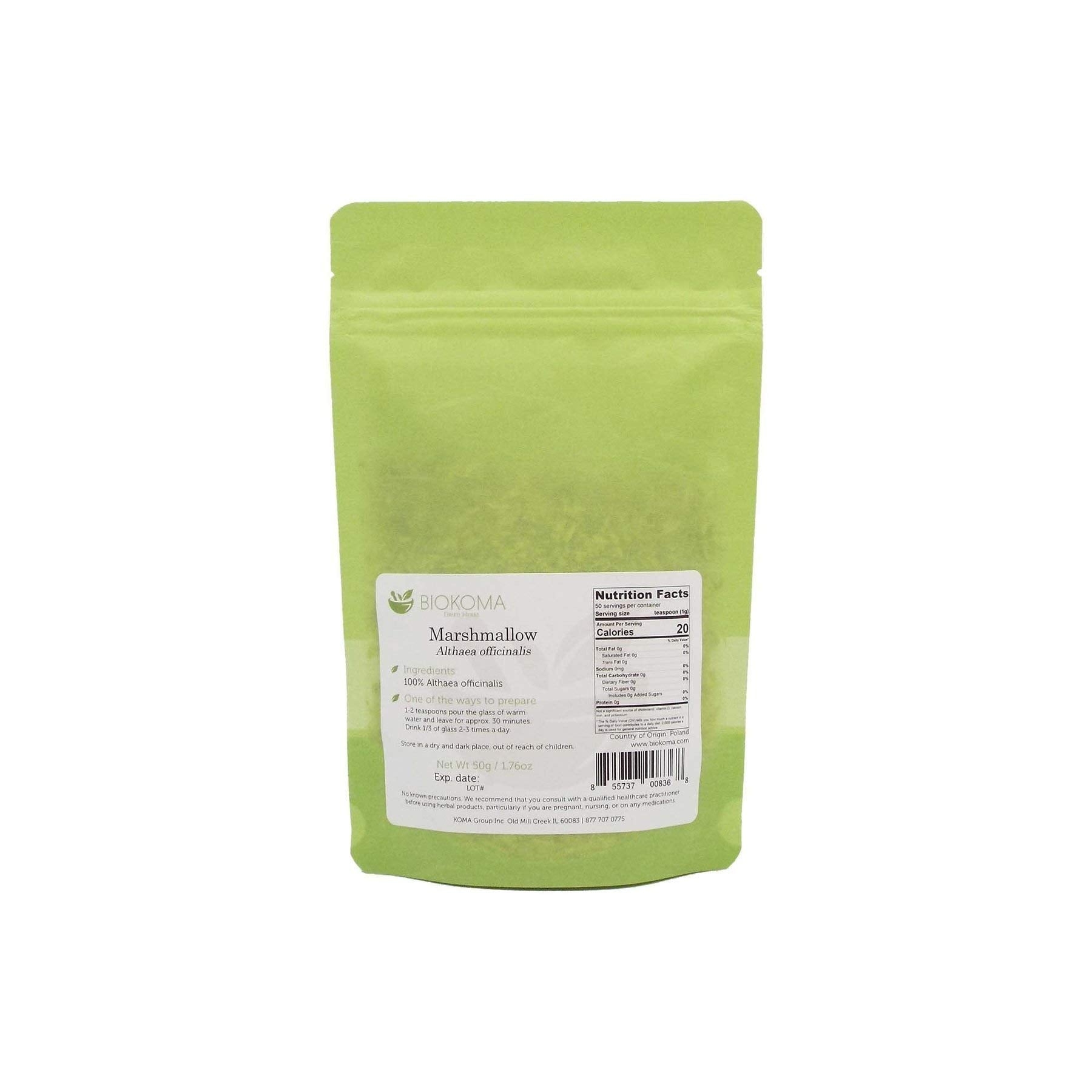 Biokoma Marshmallow Dried Root 50g 1.76oz Cut & Sifted Pure Althaea Officinalis Herb Digestion Respiratory Throat Support Herbal Tea Resealable Pouch