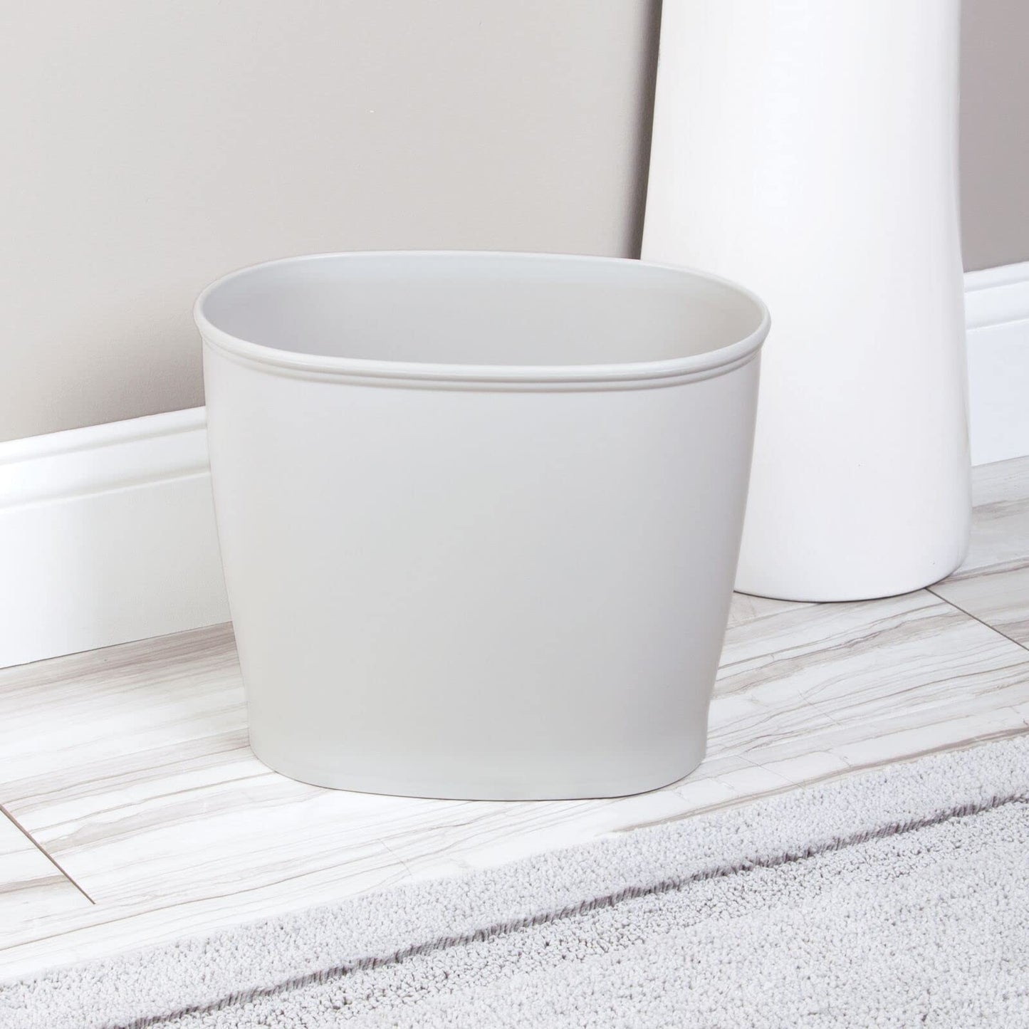 mDesign Plastic Modern Bathroom Storage and Cleaning Accessory Set - Includes Bowl Brush, 3-Roll Toilet Paper Canister, Wastebasket Trash/Garbage Bin