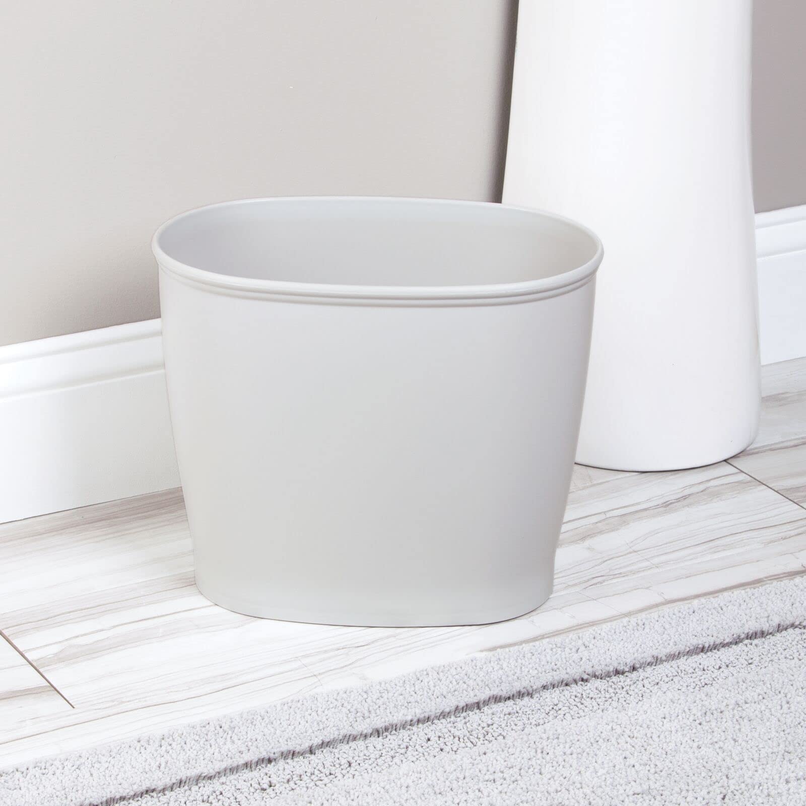 mDesign Plastic Modern Bathroom Storage and Cleaning Accessory Set - Includes Bowl Brush, 3-Roll Toilet Paper Canister, Wastebasket Trash/Garbage Bin