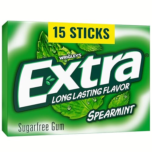 Extra, Spearmint Sugar Free Chewing Gum Grad Gifts Prom Essentials Mint Gum, 15 Stick Slim Pack, 15 Count