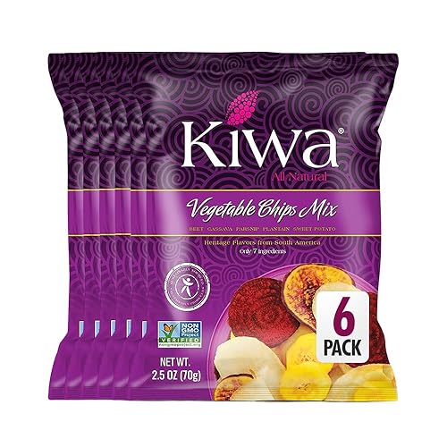 Kiwa Vegetable Chips Mix 6-Pack - Gluten-Free, Vegan, Kosher, Non-GMO Snack - Made with Cassava, Parsnip, Sweet Potato, Plantain & Beetroot - 2.5oz