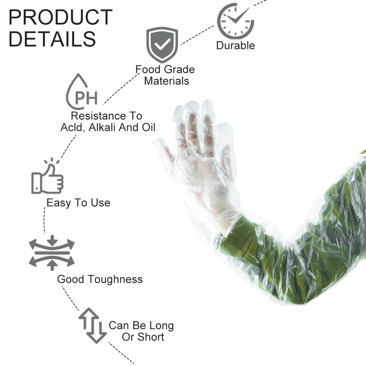 Cunguv 100 Pieces Disposable Long Arm Gloves Plastic Long Sleeve Protective Glove for Farm Cleaning