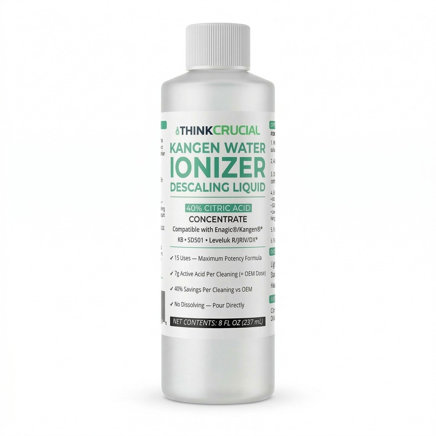 Think Crucial Water Ionizer Descaling Liquid - 40% Citric Acid, 15 Uses - Compatible with Enagic's Ionization Machines, K8, SD501, Leveluk - No