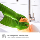 IUCGE Dishwashing gloves 2 Pairs for kitchen,Rubber cleaning gloves,Long dish gloves reuseable.(Small,Green)