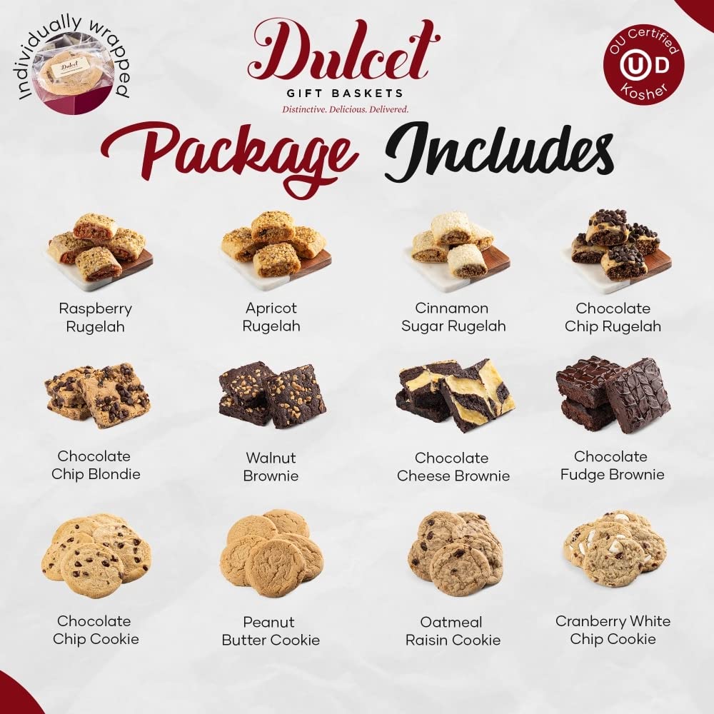 Dulcet Gift Basket Gourmet Brownie and Cookie Snack Signature Gift Basket-Includes a Variety of Pastries in an Elegant Hand Assembled Tin Box, Great