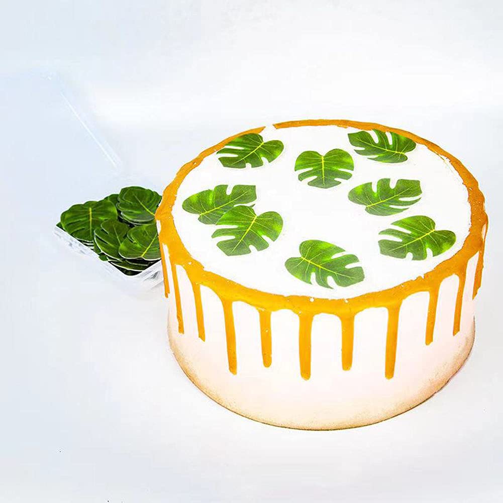 48pcs Edible Tropical Turtle Leaves Cupcake toppers, Palm Leaf Cake Topper, Edible Wafer Paper Leaf Cake Decoration for Hawaii Aloha Jungle Summer