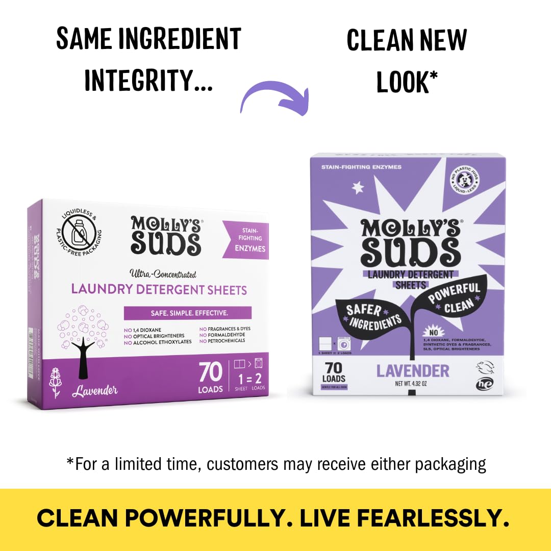 Molly’s Suds Laundry Detergent Sheets | Gentle on Sensitive Skin, Powerful Bio-Based Enzymes, Stain-Fighting | Liquidless & Plastic-Free Packaging |