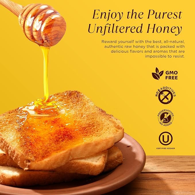 100% Authentic, USA - Made Raw Unfiltered Honey, Made by Pure Southern Honey [ 8 oz ] - Unheated - Non - GMO, No Additives, All - Natural Sweetener