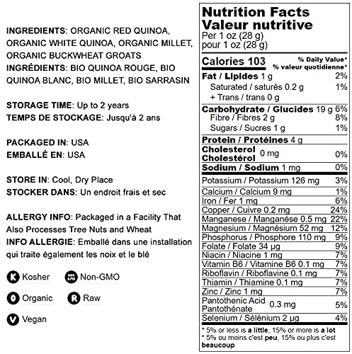 Food to Live Organic Super Grains Blend, 5 Pounds - A Mix of Millet, Buckwheat, Red and White Quinoa. Non-GMO, Non-Irradiated, Vegan Superfood, Bulk